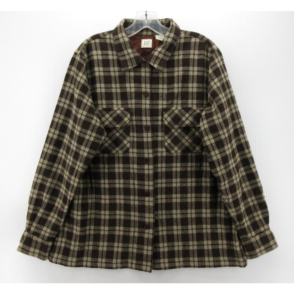 VINTAGE Gap Top Large Wool Blend Shirt Loop Collar Camp 90s Shacket